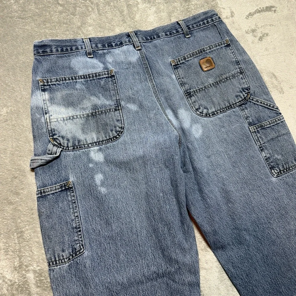 Vintage Carhartt B13 DPS Distressed Denim Carpenter Jeans 36x30 Bleached Y2K